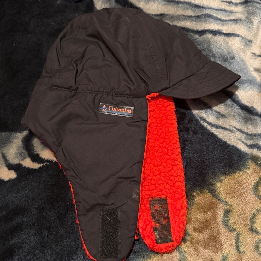 Vintage Columbia Black and Red Ear Flap Hat